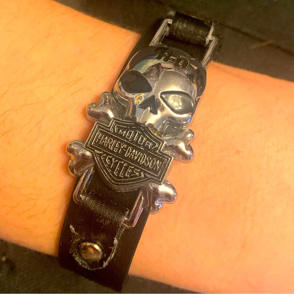Harley Davidson motorcycle biker skull buckle bracelet adjustable